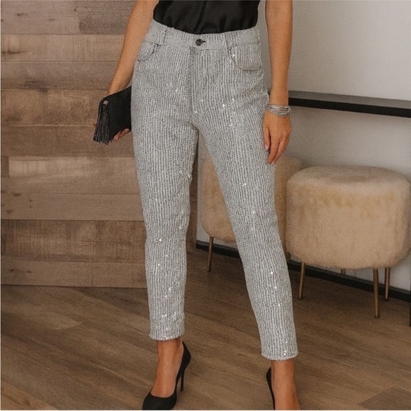Sandro Paris White Sequins Pants 36/Xs